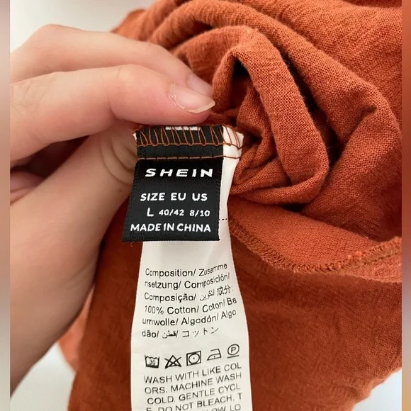 SHEIN Women’s 100% cotton Linen Feel Tie Orange Romper in Size L - Picture 3 of 4